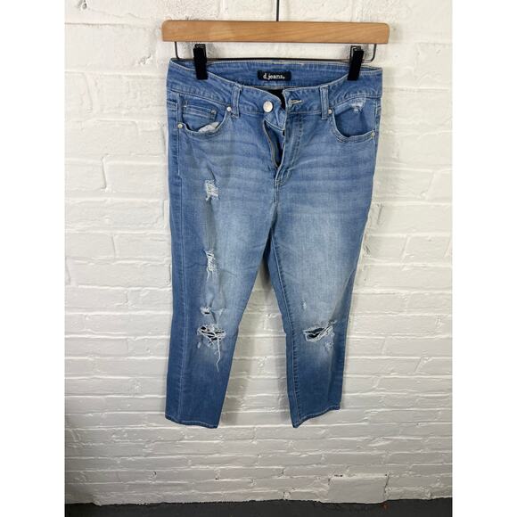 D. Jeans Women's Straight Leg Denim Jeans Mid-Rise Disstressed Blue Size 6 - Picture 1 of 4